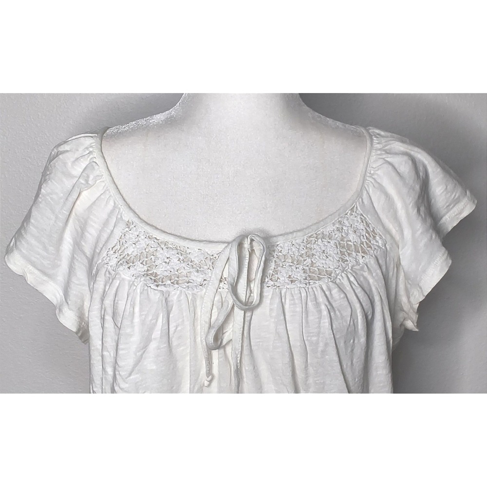 Cottagecore Mossimo Supply Co. Peasant Blouse Women XL White Crochet Tie Neck - Picture 8 of 11